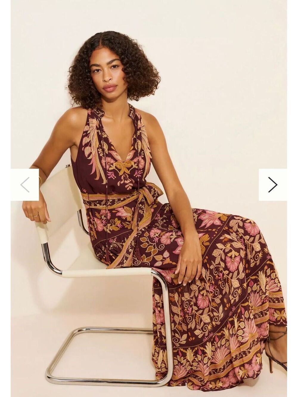 Farm Rio Bella Floral Halter Maxi Dress Burgundy